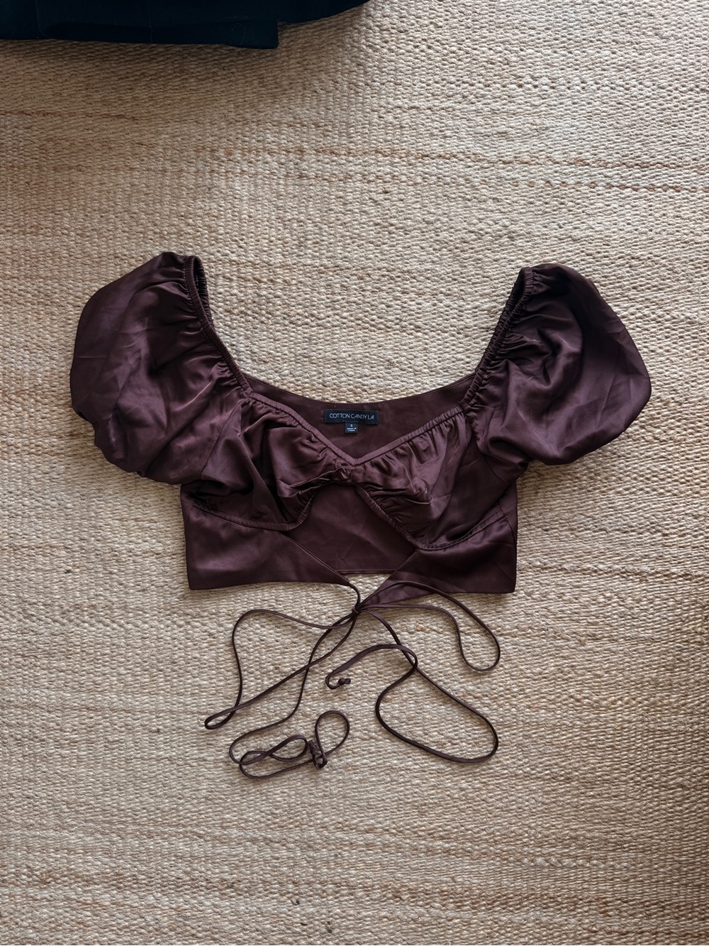 Cotton Candy LA Chocolate Brown Tie-Front Crop Top